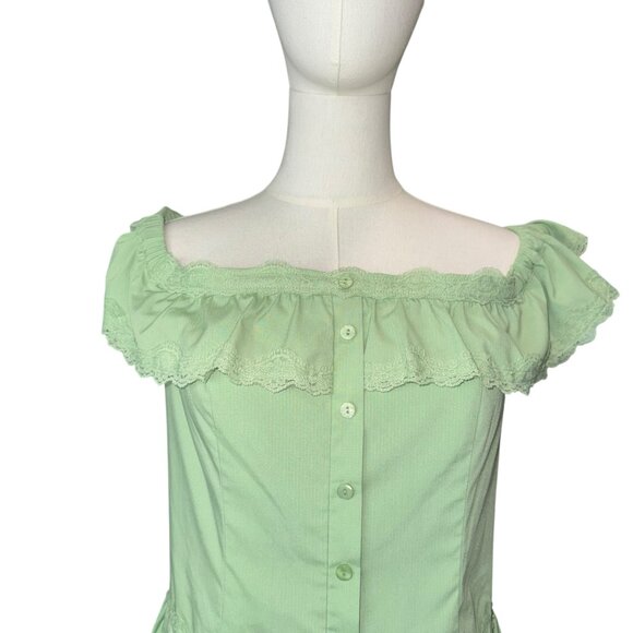Mare Ware by Anthropologie Green Ruffle Lace Romper Off Shoulder Size M NWT - Picture 3 of 11
